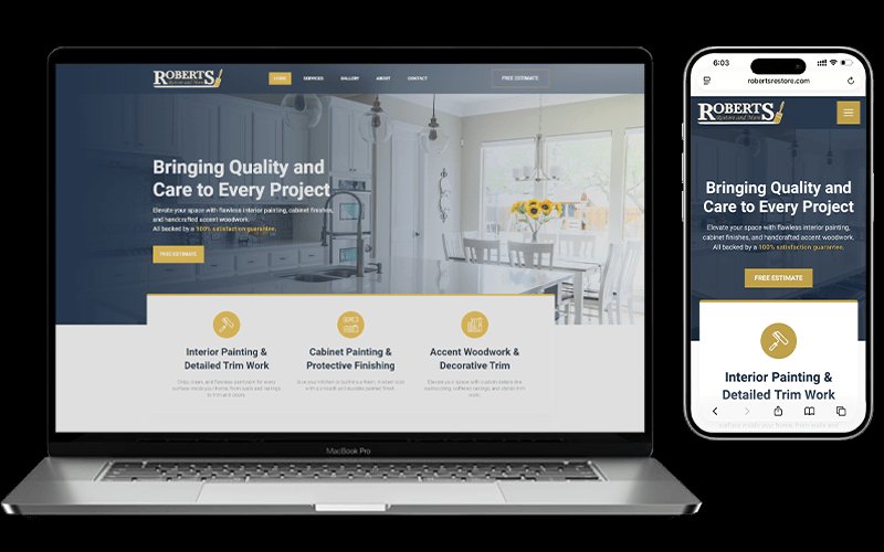 Website mockup for Roberts Restore and More