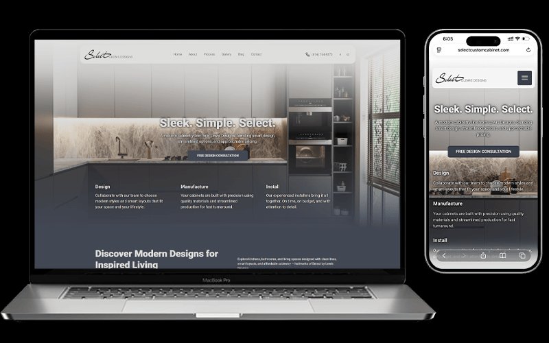 Website mockup for Select by Lewis Designs