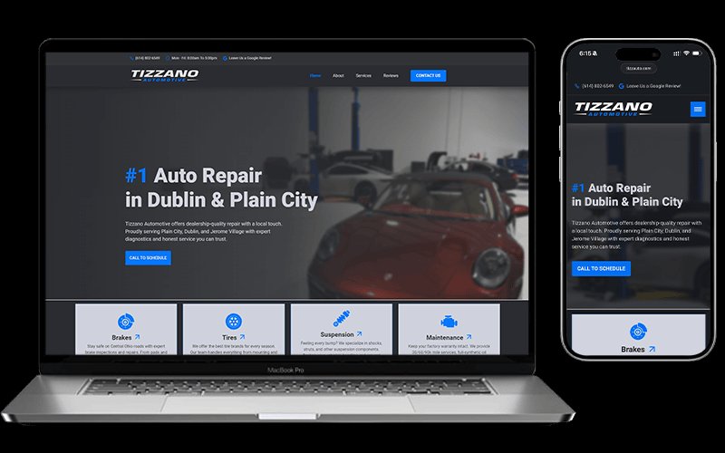 Website mockup for Tizzano Automotive