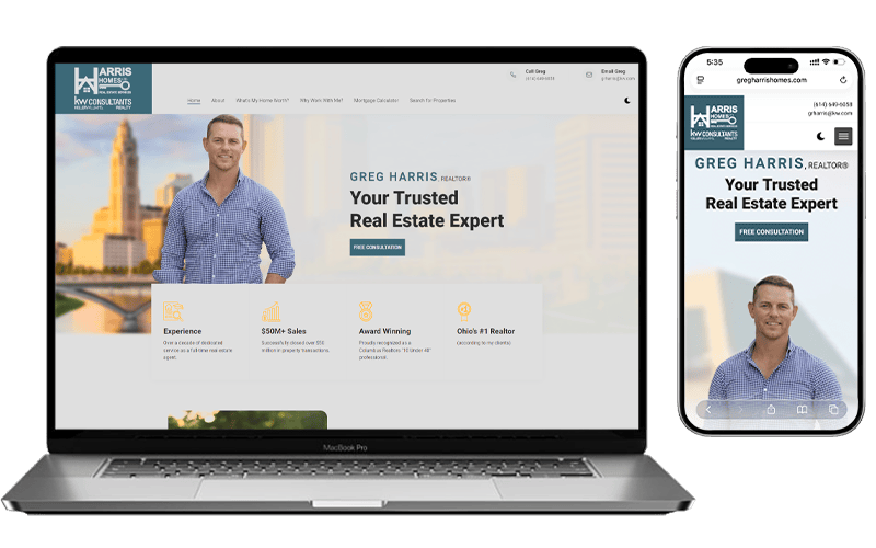 website mockups on laptop and cell phone