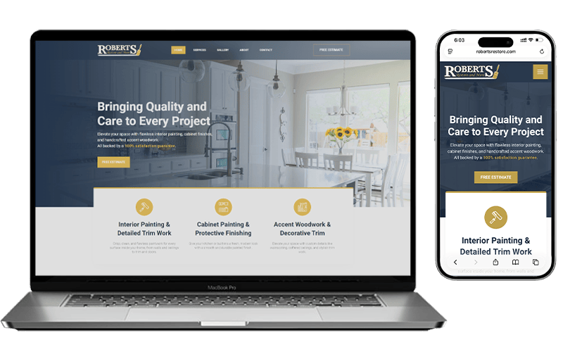 website mockups on laptop and cell phone