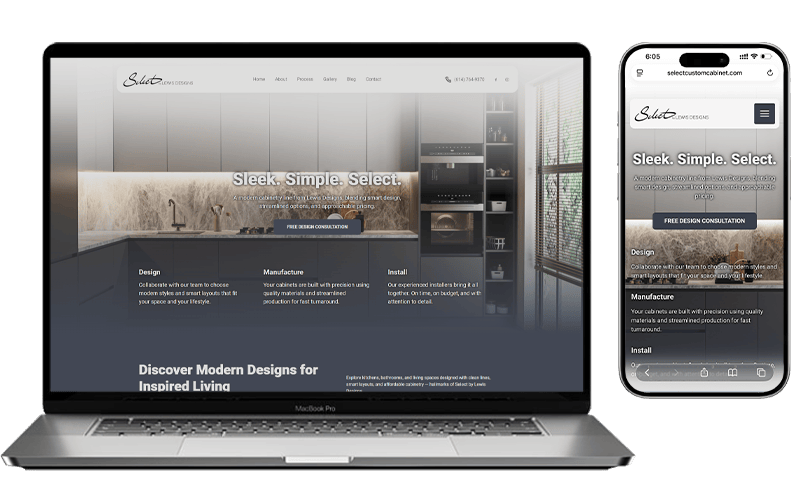 website mockups on laptop and cell phone