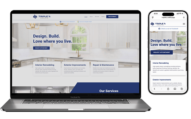website mockups on laptop and cell phone