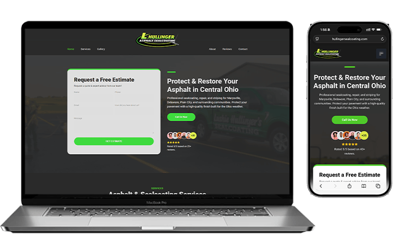 website mockups on laptop and cell phone
