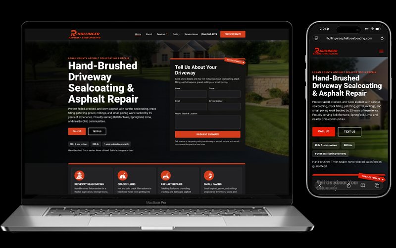 Website mockup for R. Hullinger Asphalt Sealcoating & Repairs
